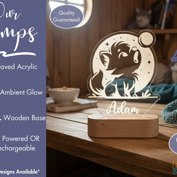 Personalized Wolf Night Light – Custom LED Baby Wolf Shower Gift - Picture 3 of 8